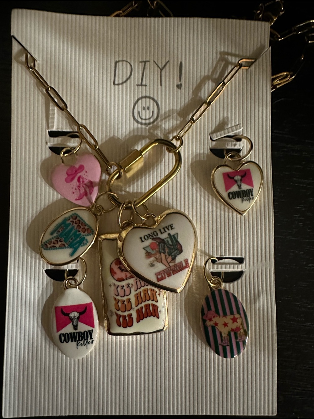 DIY Viral Gold-Tone Charm Necklace with Pink and White Heart Charms